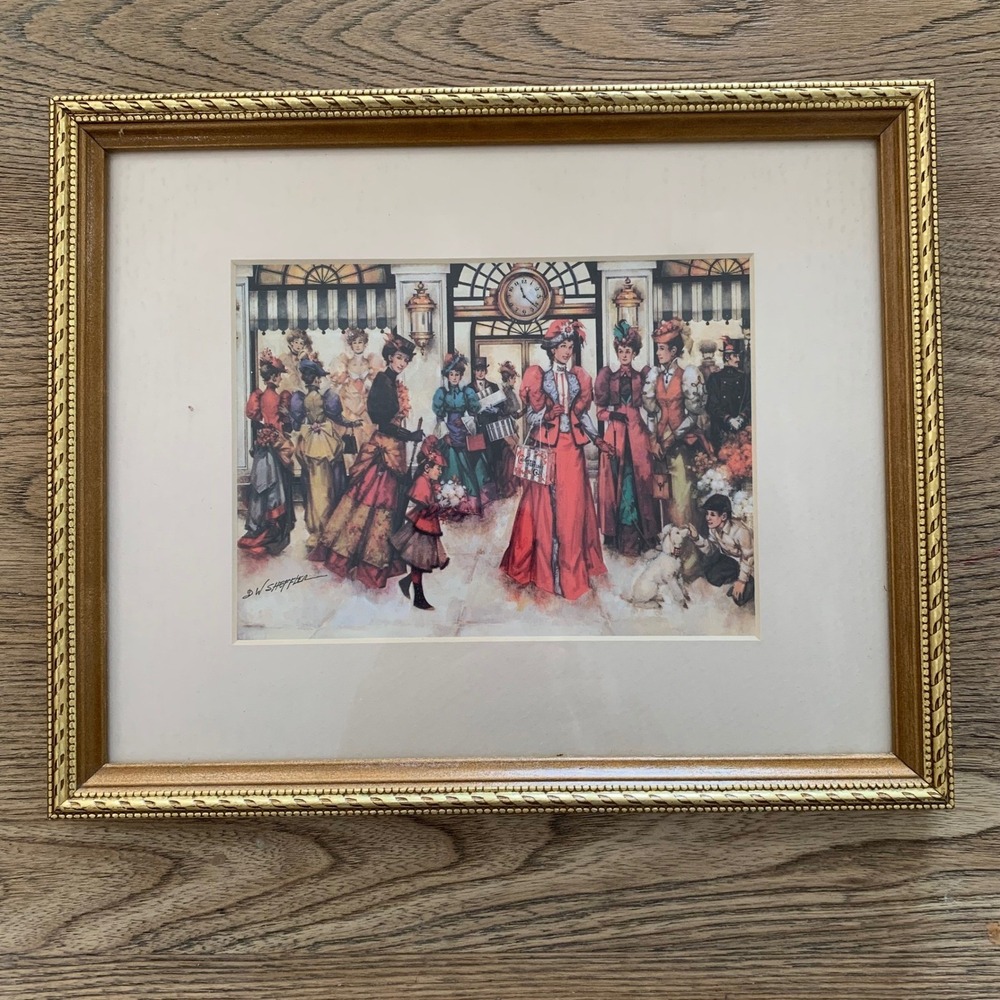 D.W. Sheffler Victorian Train Station Art Print Gold Ornate Frame 1998 10x13